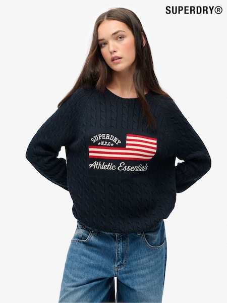 Superdry Blue Slouchy Cable Flag Knit Jumper (H13207) | £60
