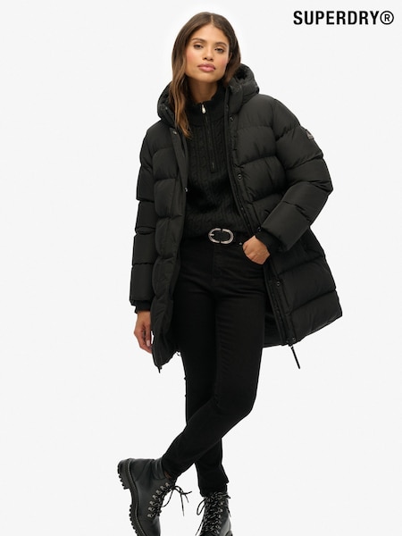 Superdry Black Hooded Sports Puffer Mid Jacket (H13210) | £120