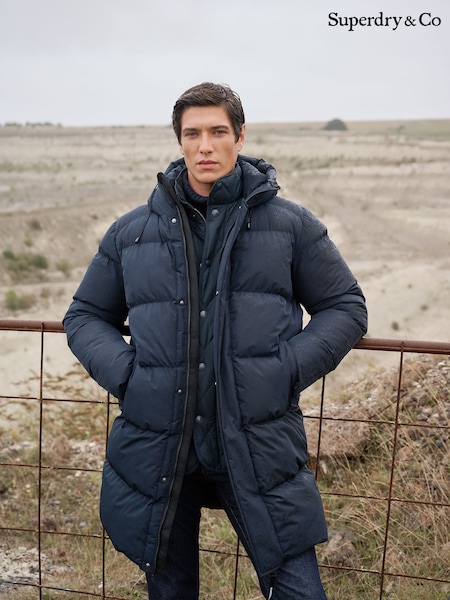 Superdry Blue Hooded Sports Puffer Coat (H13283) | £130