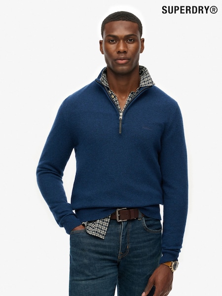 Superdry Dusk Navy Marl Wool Blend Half Zip Jumper (H13316) | £50