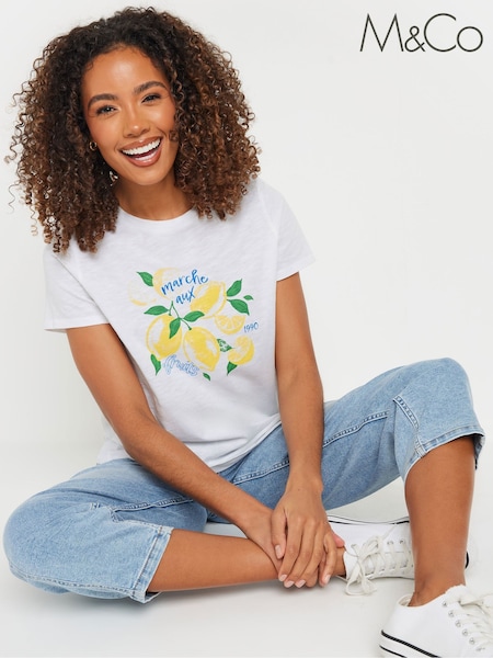 M&Co White Crew Neck 100% Cotton T-Shirt (H13393) | £20