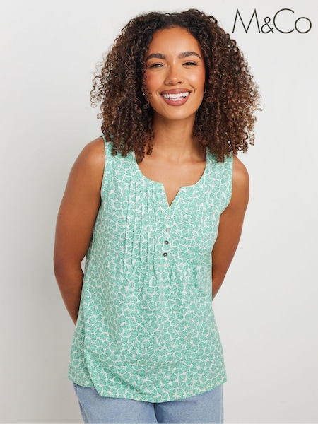 M&Co Green Sleeveless 100% Cotton Henley Vest (H13397) | £20