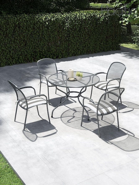 Pacific Grey Carlo Round Garden 4 Seater Dining Table and Chair Cushions Set (H13479) | £840