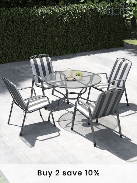 Pacific Grey Savoy Garden Round 4 Seater Dining Table and Chair Cushions Set (H13486) | £840