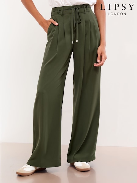 Lipsy Khaki Belted Wide Leg Trousers (H13499) | £40