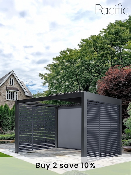 Pacific Dark Grey Electric Garden Pergola with LED Louvre Panels an Blind (H13515) | £8,400