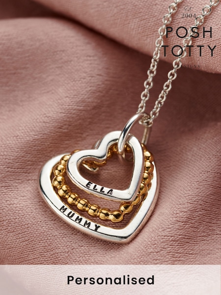 Posh Totty Designs Gold Tone Personalised Family Names Bead Heart Necklace (H13537) | £115