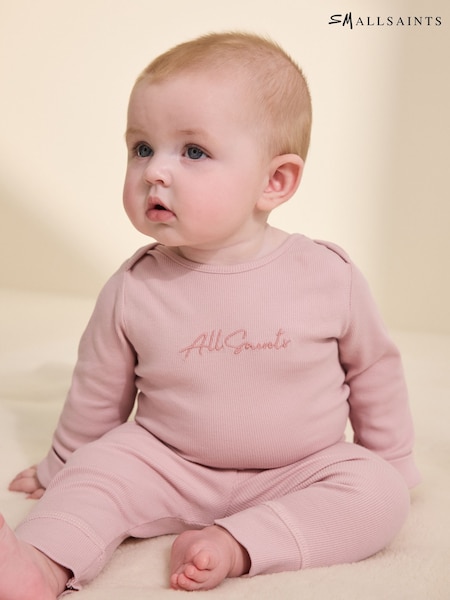 smALLSAINTS Pink Ribbed Bodysuit and Trousers Baby Girls Set (H13576) | £24 - £26