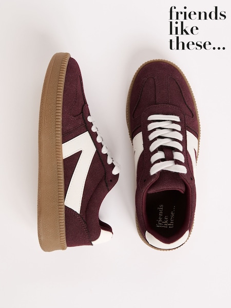 Friends Like These Burgundy Red Standard Fit Lace-Up Retro Gumsole Sports Trainers (H13589) | £34