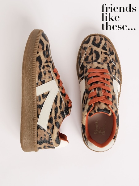 Friends Like These Brown Leopard Print Standard Fit Lace-Up Retro Gumsole Sports Trainers (H13590) | £34