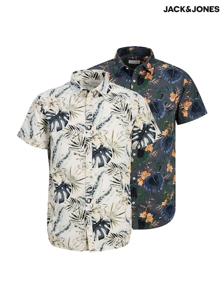 JACK & JONES White Floral Shirts 2 Pack (H13701) | £45