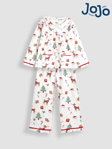 JoJo Maman Bébé Cream Christmas Stripe Jersey Pretty Collar Pyjamas (H13707) | £23