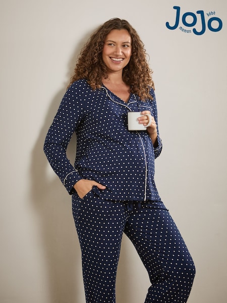 JoJo Maman Bébé Navy Spot Maternity Button Through Pyjama Set (H13712) | £42