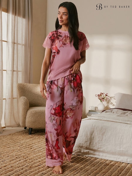 B by Ted Baker Pink Floral Satin Jersey Pyjamas (H13720) | £54