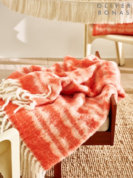 Oliver Bonas Orange Amina Reversible Check Cosy Throw (H13729) | £50