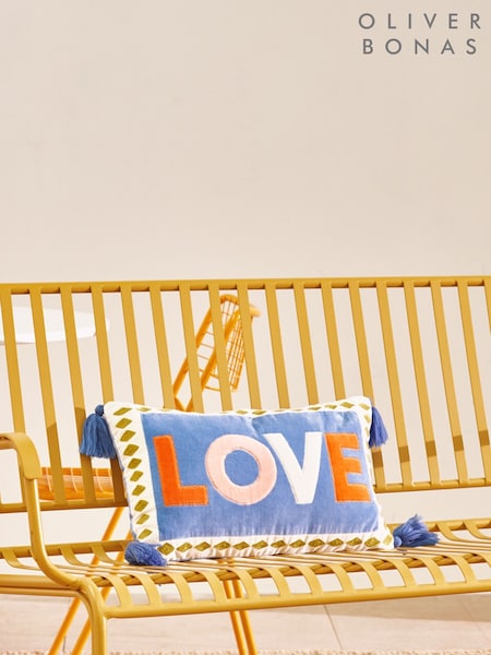 Oliver Bonas Blue Love Patchwork Cushion Cover (H13735) | £25