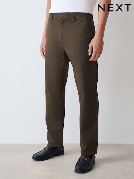 Khaki Green Straight Fit Stretch Chinos Trousers (H13760) | £24