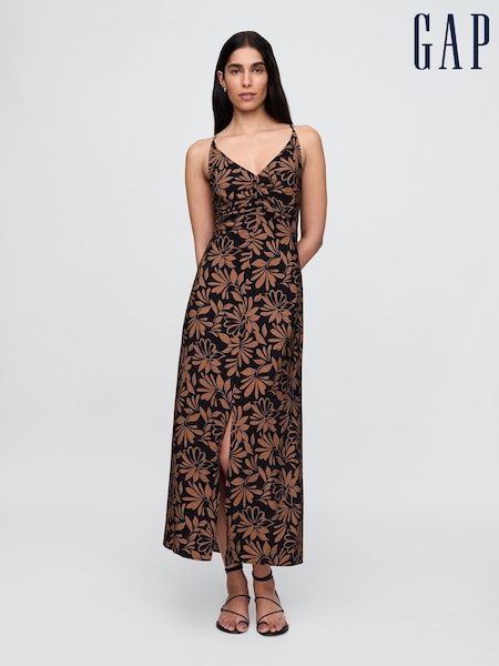 Gap Black/Brown Floral Tie-Back Maxi Slip Dress (H13788) | £65