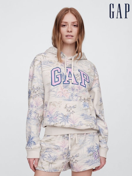 Gap Beige Floral Pullover Relaxed Logo Hoodie (H13791) | £35