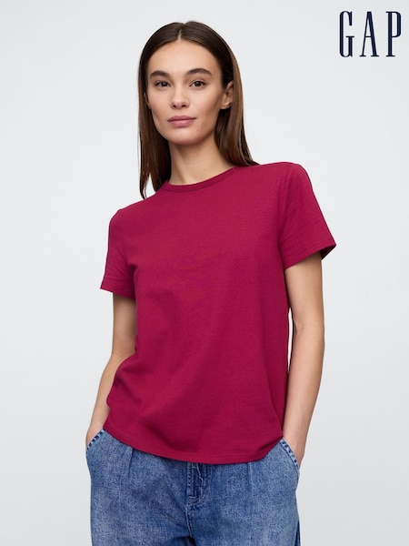 Gap Burgundy Red Crew Neck Favourite Cotton Short Sleeve T-Shirt (H13796) | £12