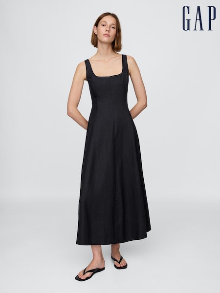 Gap Black Linen-Blend Square-Neck Maxi Summer Dress (H13797) | £105