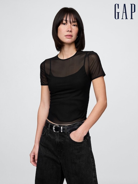 Gap Black Soft Stretch Mesh Cropped T-Shirt (H13803) | £14