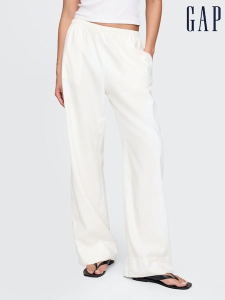 Gap White Linen-Blend Easy Wide-Hem Trousers (H13808) | £60