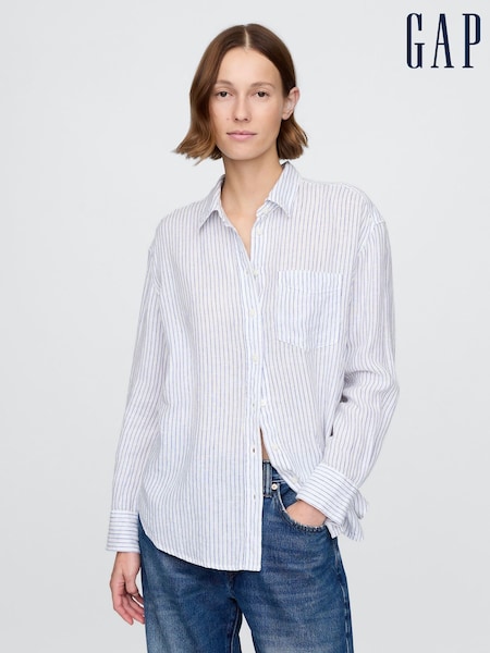 Gap Blue Pinstripe 100% Linen Oversized Shirt (H13834) | £85