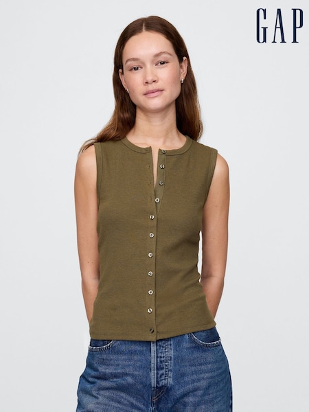 Gap Green Cotton-Modal Modern Ribbed Cardigan Vest (H13853) | £25