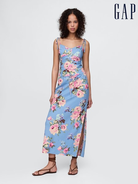 Gap Blue Floral Linen-Blend Midi Skirt (H13856) | £60