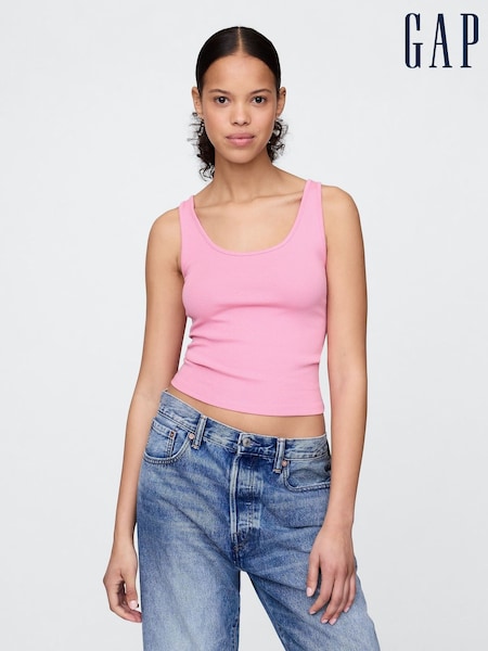 Gap Pink Modern Cotton-Modal Scoop Neck Cropped Vest (H13882) | £12
