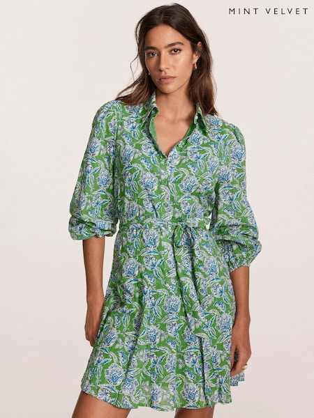 Mint Velvet Green Floral Print 100% Cotton Mini Dress (H13906) | £130