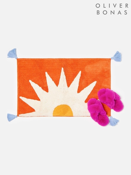 Oliver Bonas Orange White Rectangular Half Sun Bath Mat (H13919) | £30