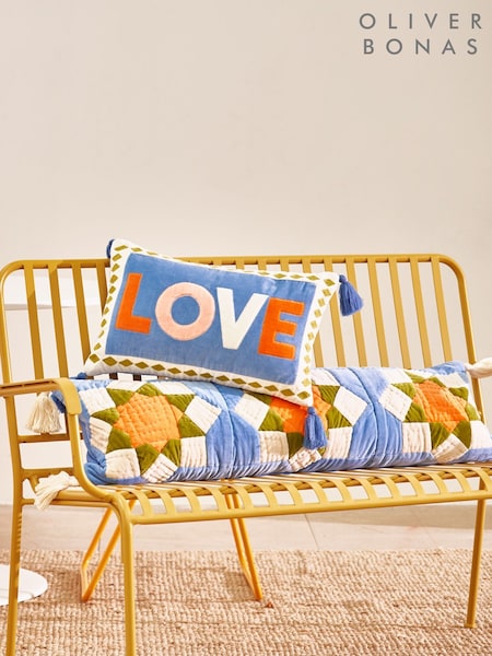 Oliver Bonas Blue Patchwork Quilted Bolster Cushion (H13923) | £35