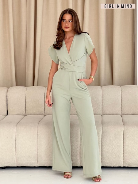 Girl In Mind Green Bridget Twist Font Split Arm Jumpsuit (H13941) | £50