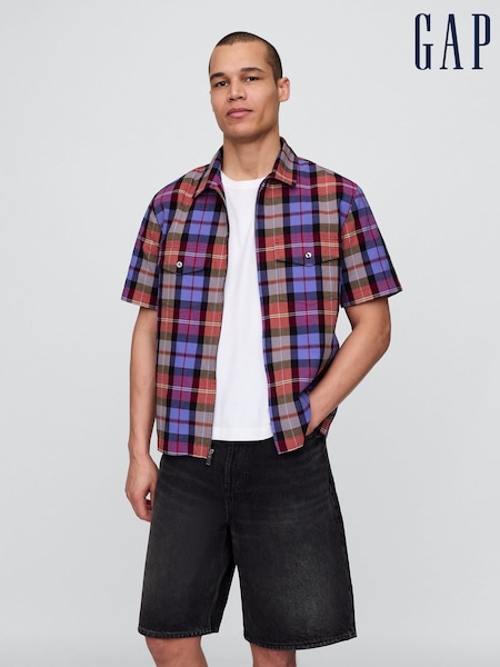 Gap Black/Blue Check Mixed Check Oxford Short Sleeve Shirt (H13991) | £45