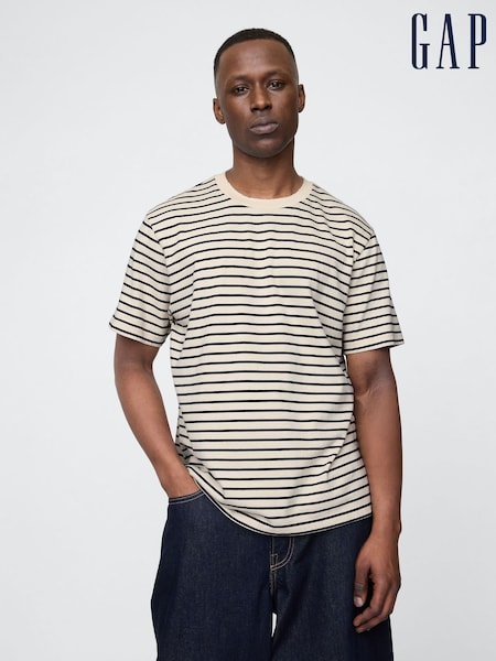 Gap Cream/Black Stripe Heavyweight Original Short Sleeve T-Shirt (H13995) | £30