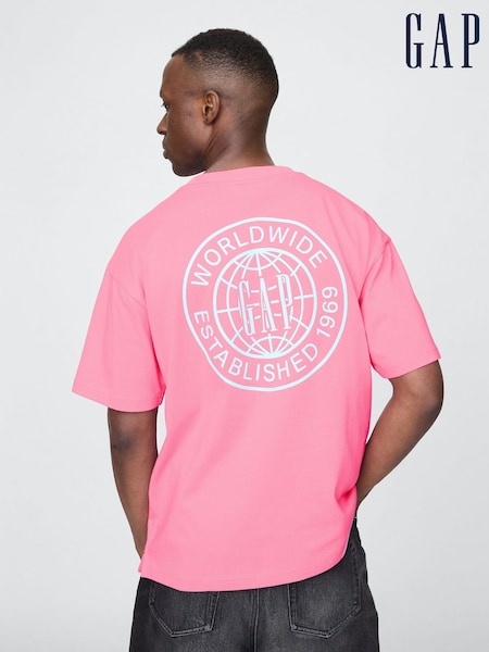 Gap Pink Oversized Short Sleeve 100% Cotton World Logo T-Shirt (H14003) | £30