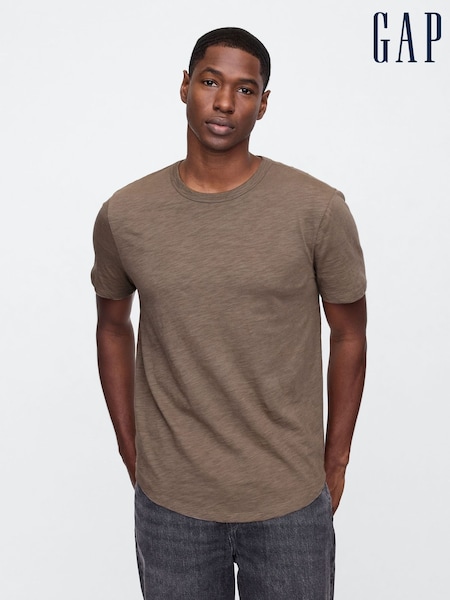 Gap Brown Slub Curved Hem Short Sleeve T-Shirt (H14004) | £12