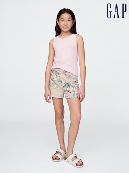 Gap Beige Floral Logo Pull On Shorts (4-13yrs) (H14017) | £14