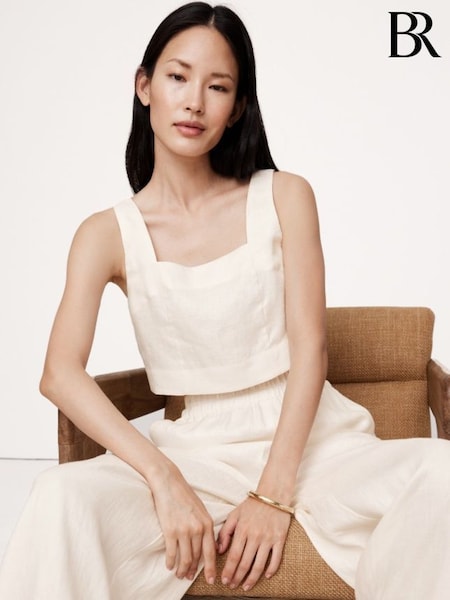 Banana Republic White Linen Square-Neck Cropped Tank Top (H14095) | £60