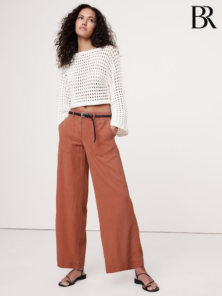 Banana Republic Burnt Orange Soma Mid-Rise Wide-Leg Trousers (H14103) | £90