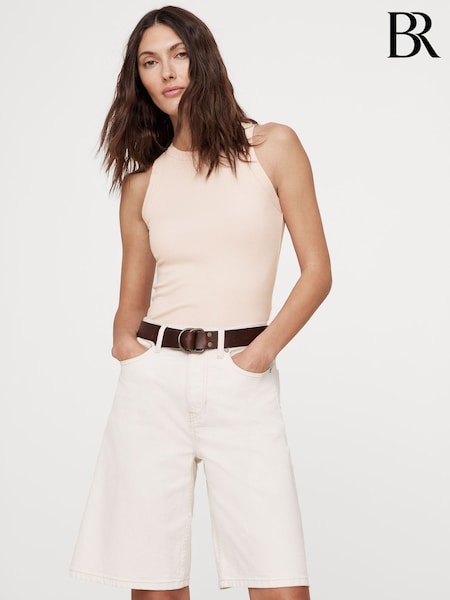 Banana Republic Pink Ribbed Cutaway Tank Top (H14105) | £20