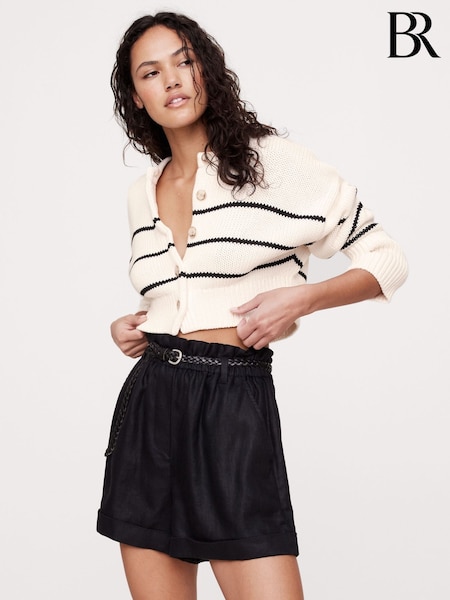 Banana Republic White Stripe Oversized Cotton Cropped Cardigan (H14116) | £95