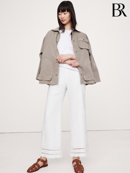 Banana Republic White 100% Linen Mid-Rise Lace-Trim Ankle Trousers (H14117) | £95