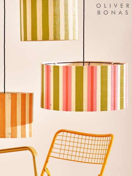 Oliver Bonas Pink and Green Ena Stripe Bamboo Pendant Lampshade (H14141) | £25