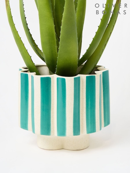 Oliver Bonas Blue Large Joya Scalloped Stripe Plant Pot (H14146) | £40