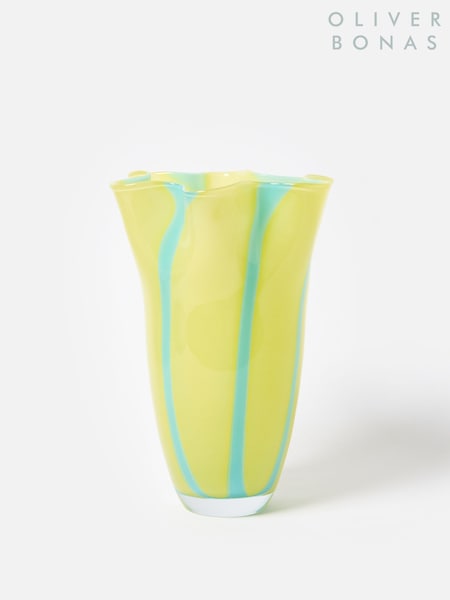 Oliver Bonas Yellow Aziza Stripe Large Glass Vase (H14149) | £40