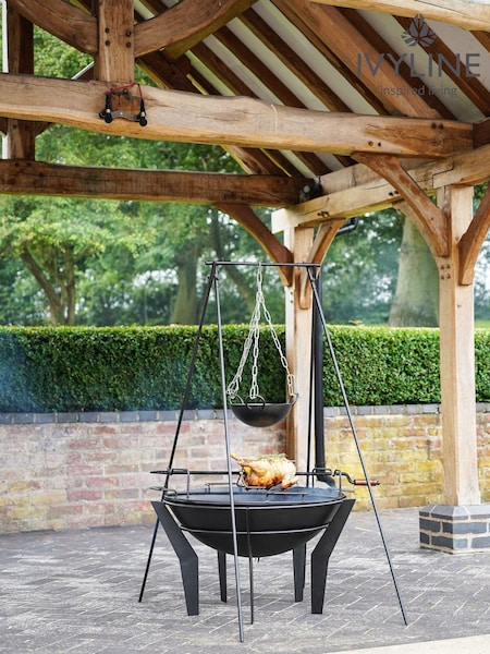 Ivyline Black Garden Metal Kendal Fire Pit on Stand (H14186) | £400