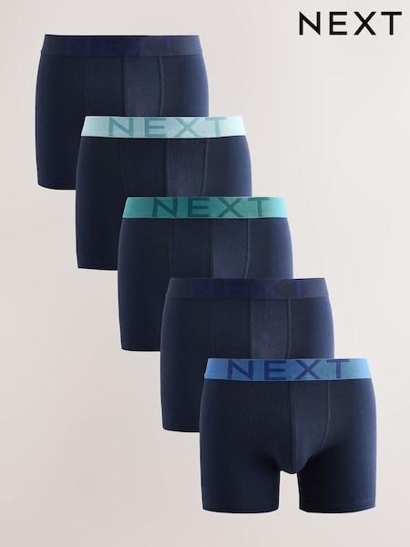 Navy Blue 5 Pack Cotton Rich Trunk Boxers (H14217) | £27